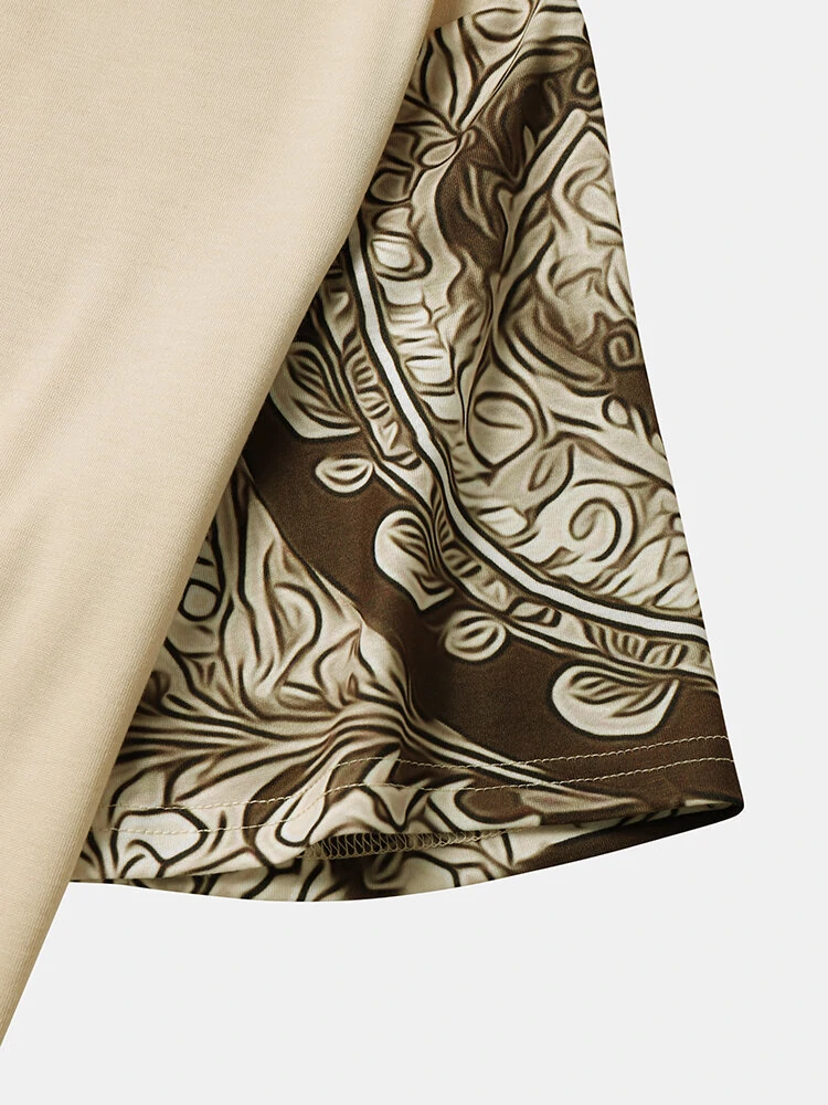 (image for) ChArmkpR Mens Ethnic Floral Patchwork Japanese Print Knit Short Sleeve T-Shirts