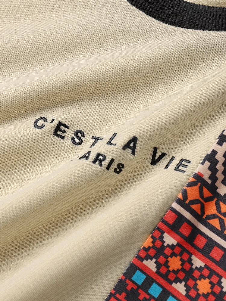 (image for) ChArmkpR Mens Ethnic Pattern Patchwork Long Sleeve Crew Neck Sweatshirts