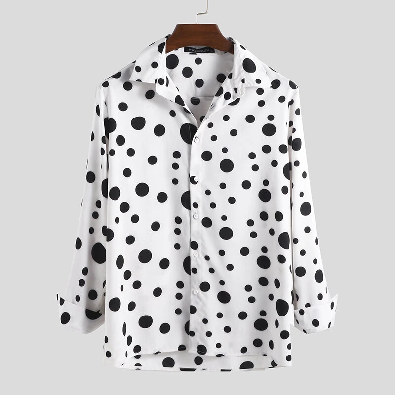 (image for) INCERUN Fashion Men Shirt Polka Dot Print Lapel Long Sleeve Casual Button Business Shirts Streetwear Handsome Camisas S-5XL