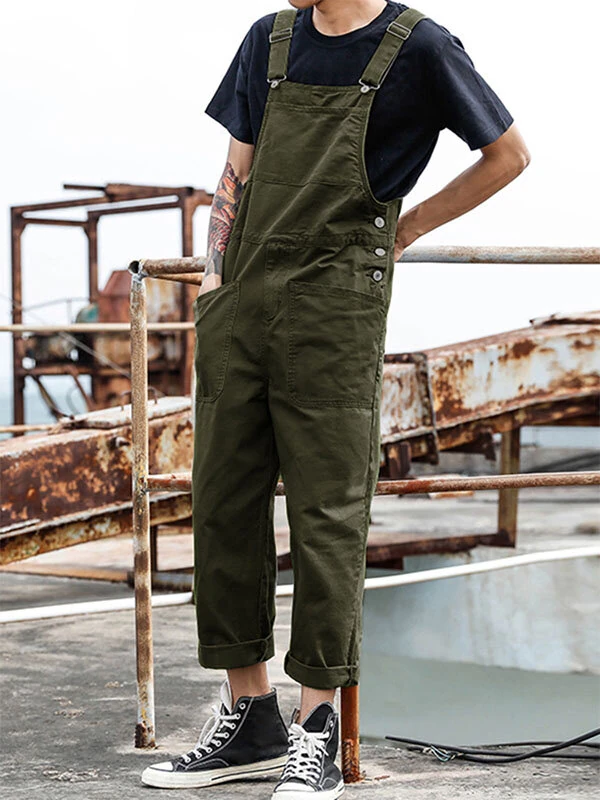 (image for) INCERUN Men Bib Pants Solid Color Jumpsuits Multi Pockets Casual Suspenders Cargo Overalls Fashion Men Jumpsuit S-5XL