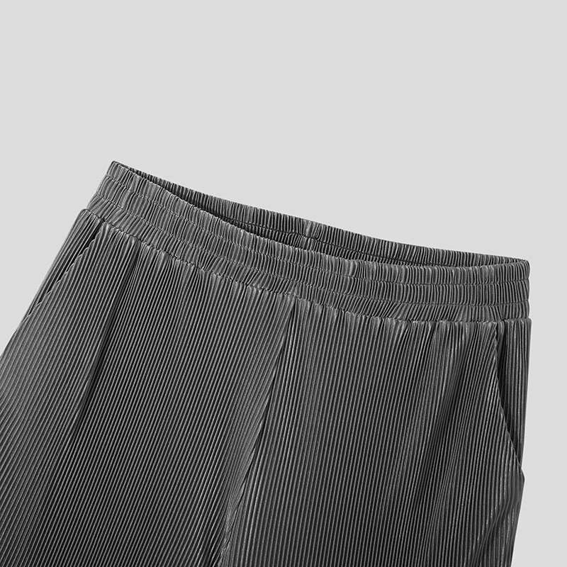 (image for) INCERUN Men Pants Comfy Loose Fit Straight Leg Designer Textured Casual Mopped Trousers Daily Black Pants Casual Gray Pants Fashion White Pants