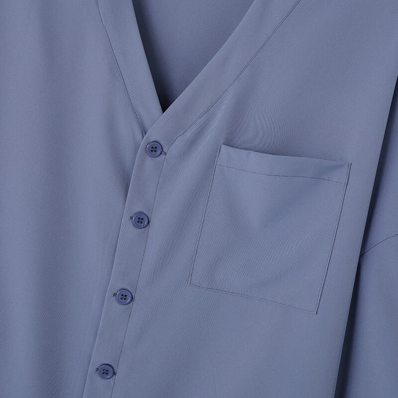 (image for) INCERUN Men Shirts Casual Blue Shirts Daily Long Sleeve White Shirts Solid Color V-neck Orange Shirts Summer Comfy Top with Breast Pocket