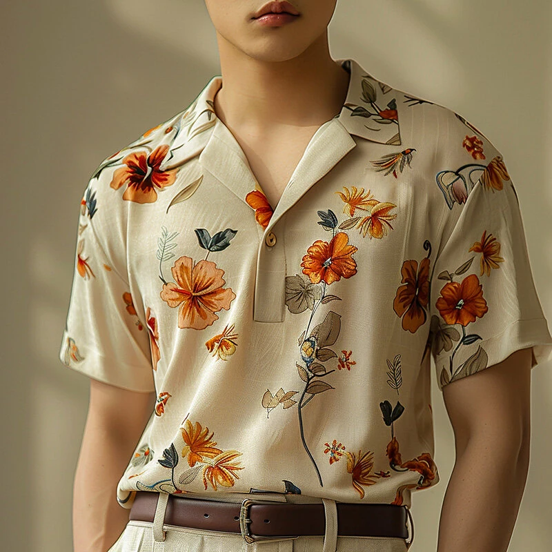 (image for) INCERUN Mens Fashion Hawaiian Beach Style Floral Print Short Sleeve Shirt