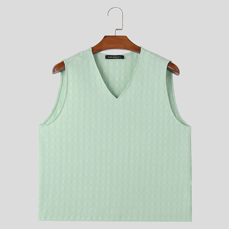 (image for) INCERUN Mens Solid Textured V-Neck Sleeveless Tank Top Comfortable Cool Vest Top