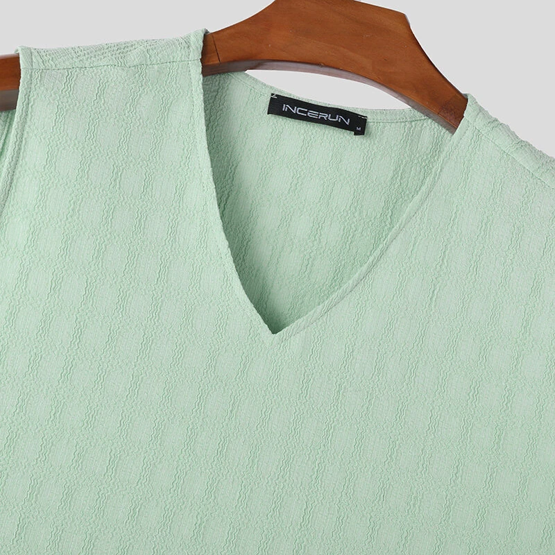 (image for) INCERUN Mens Solid Textured V-Neck Sleeveless Tank Top Comfortable Cool Vest Top