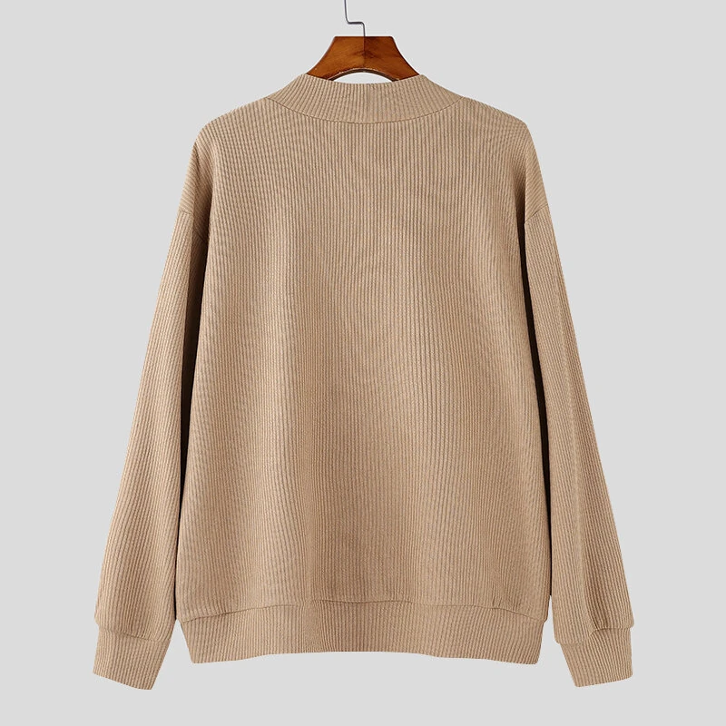 (image for) INCERUN Mens Textured Asymmetrical V-Neck Long-Sleeve Sweater Comfortable Solid Color Casual Fall Winter Top S-5XL