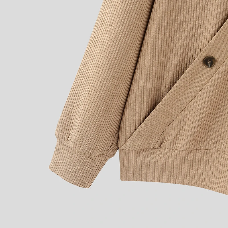 (image for) INCERUN Mens Textured Asymmetrical V-Neck Long-Sleeve Sweater Comfortable Solid Color Casual Fall Winter Top S-5XL