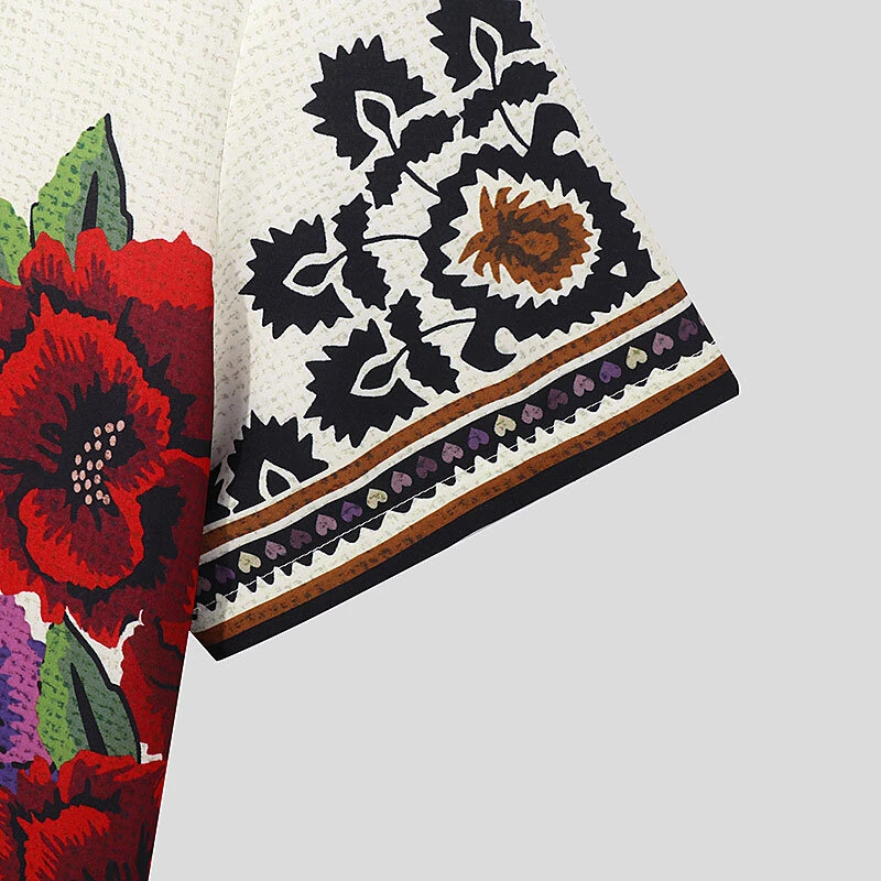 (image for) INCERUN Mens Vintage Floral Print Shirt Ethnic Print Button Up Lapel Short Sleeve Top Fashion Loose Fit for Men S-5XL